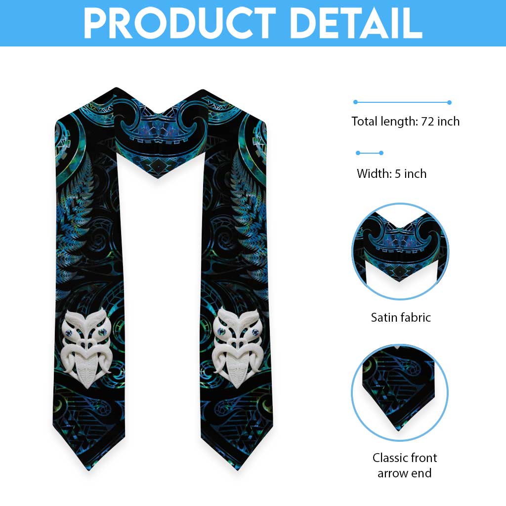 New Zealand Aotearoa Graduation Stole Maori Wheku Paua Shell Glitter Turquoise