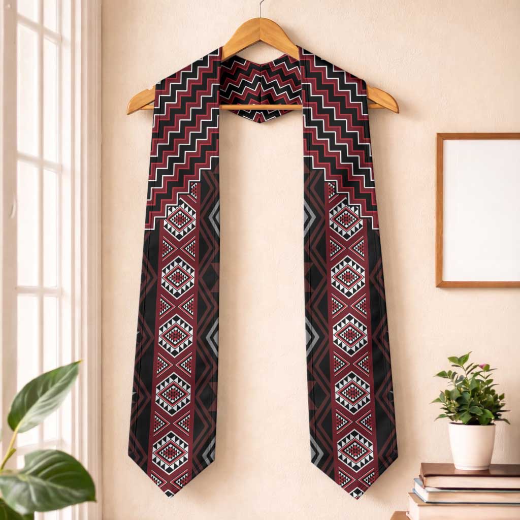 New Zealand Aotearoa Graduation Stole Red Poutama With Taniko Pattern