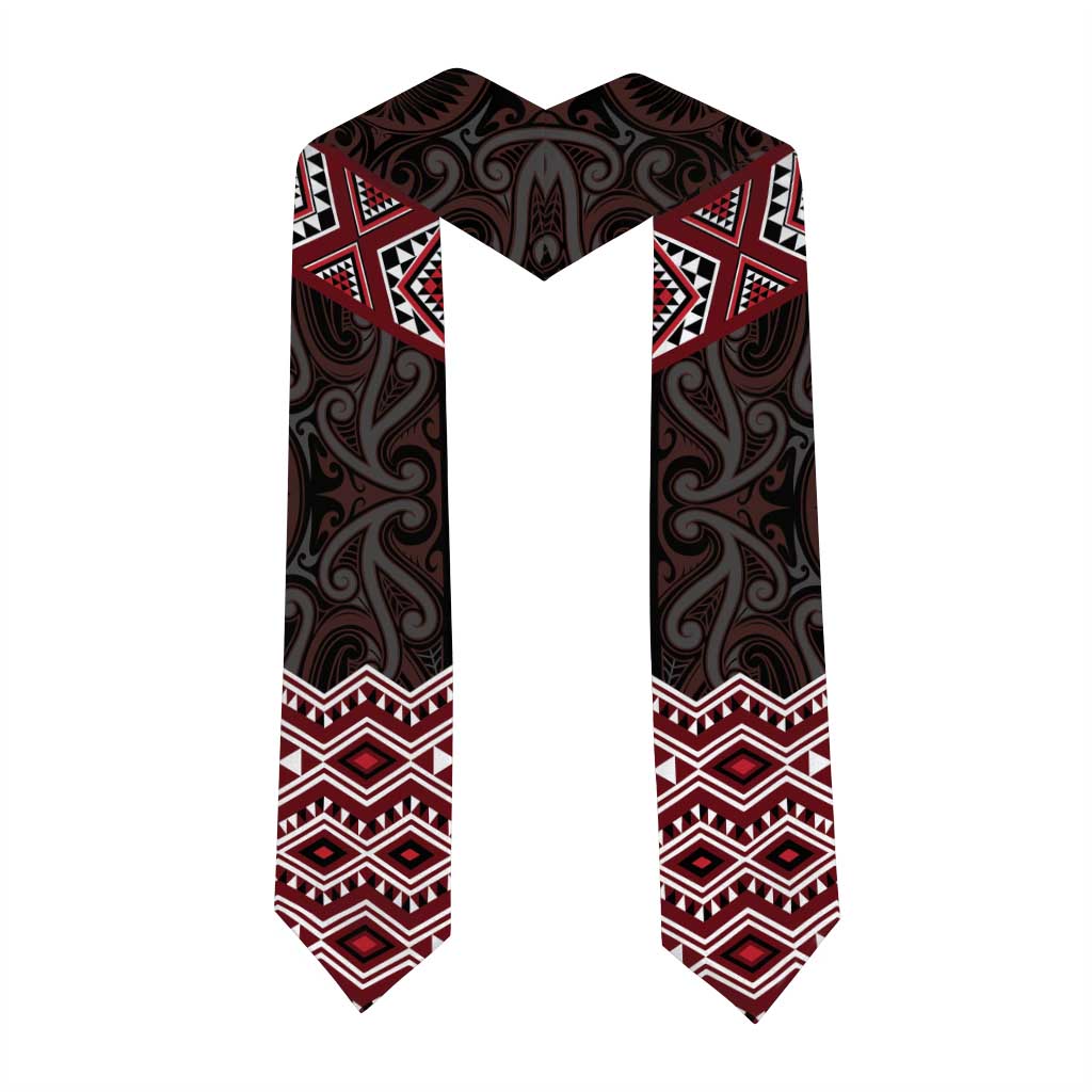 New Zealand Aotearoa Graduation Stole Red Taniko Art Maori Pattern