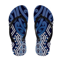 New Zealand Flip Flops Aotearoa Kowhaiwhai Mix Taniko Art - Blue - Polynesian Pride