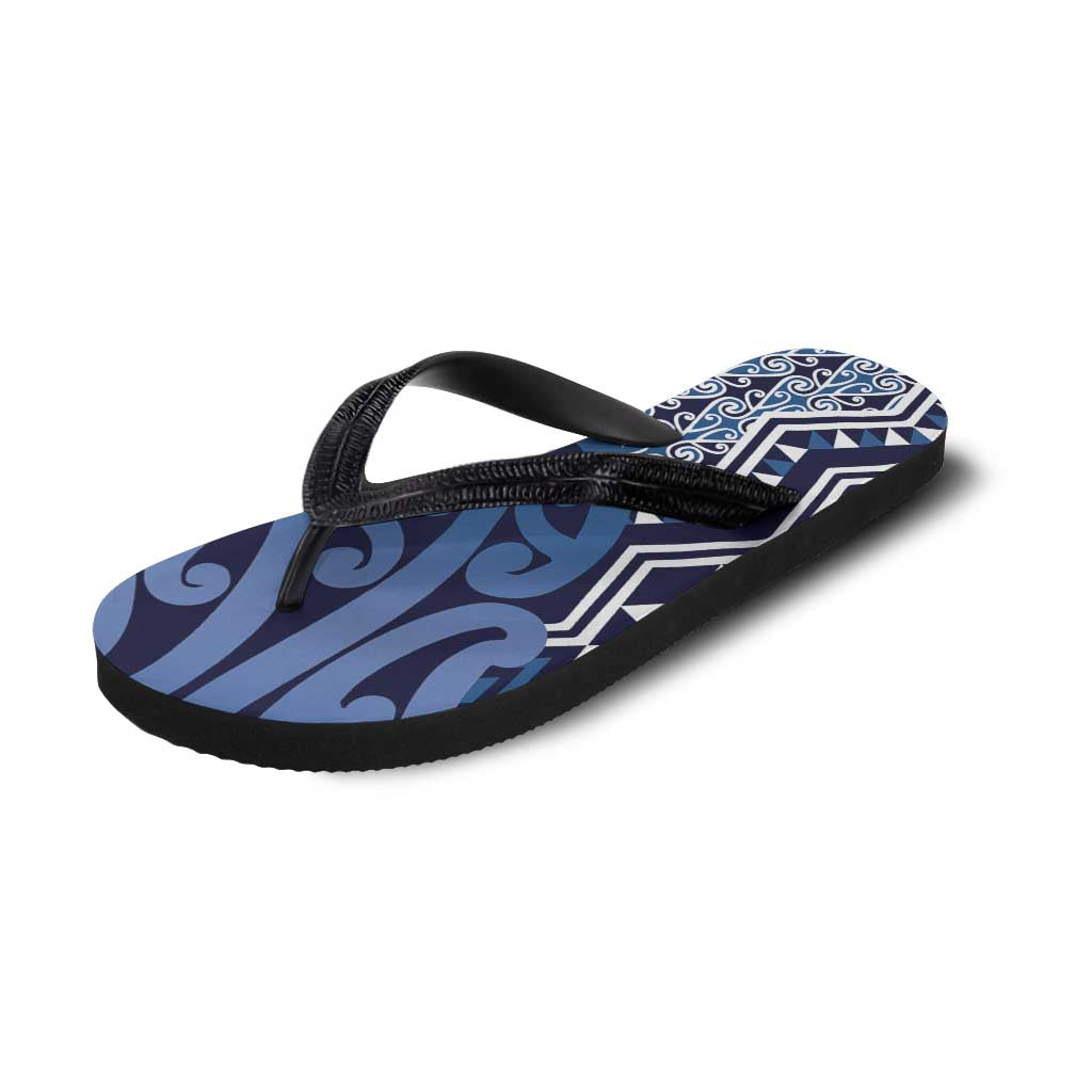 New Zealand Flip Flops Aotearoa Kowhaiwhai Mix Taniko Art - Blue - Polynesian Pride