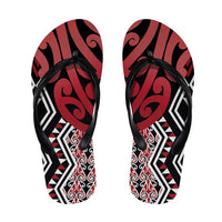 New Zealand Flip Flops Aotearoa Kowhaiwhai Mix Taniko Art - Red - Polynesian Pride