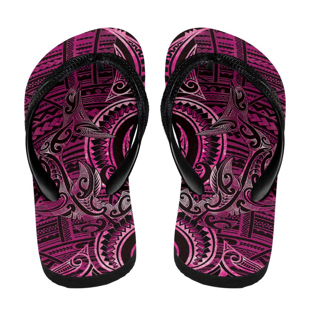 New Zealand Hammerhead Shark Flip Flops Maori Haehae Mangopare Pink - Polynesian Pride