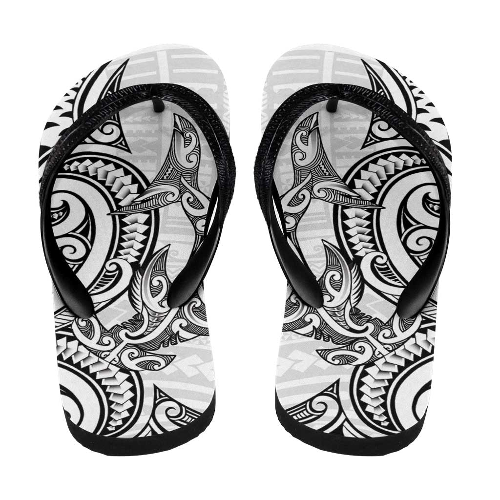 New Zealand Hammerhead Shark Flip Flops Maori Haehae Mangopare White - Polynesian Pride