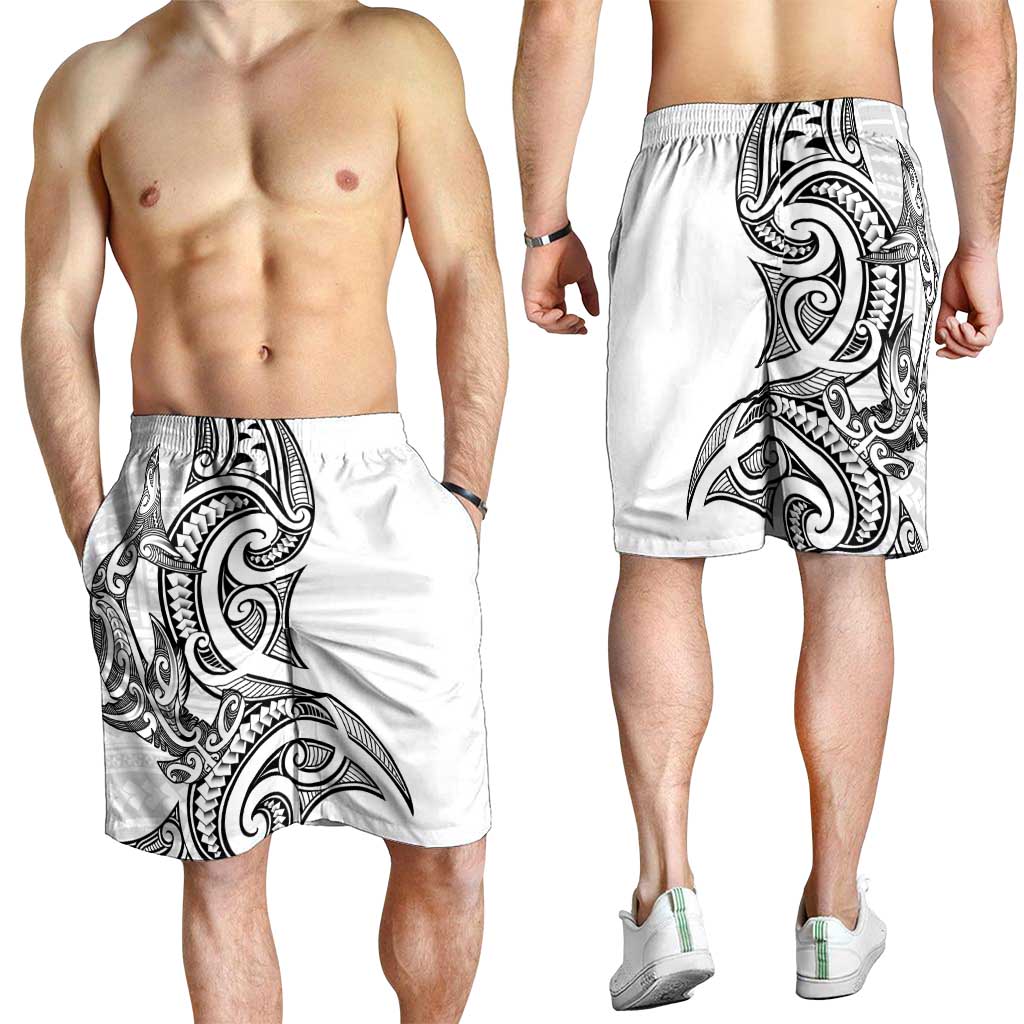 New Zealand Hammerhead Shark Shorts for Men Maori Haehae Mangopare White - Polynesian Pride