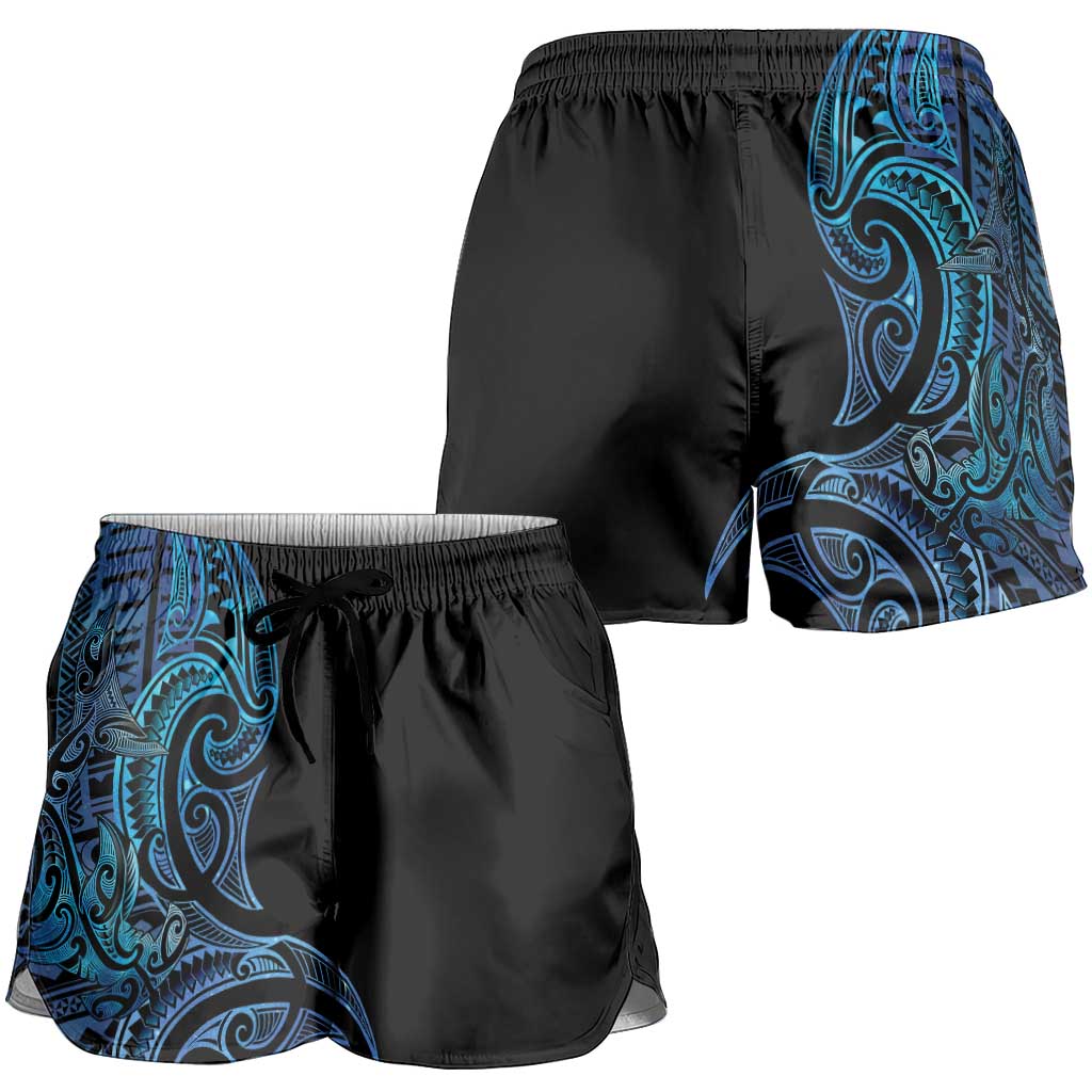New Zealand Hammerhead Shark Shorts for Women Maori Haehae Mangopare Galaxy - Polynesian Pride