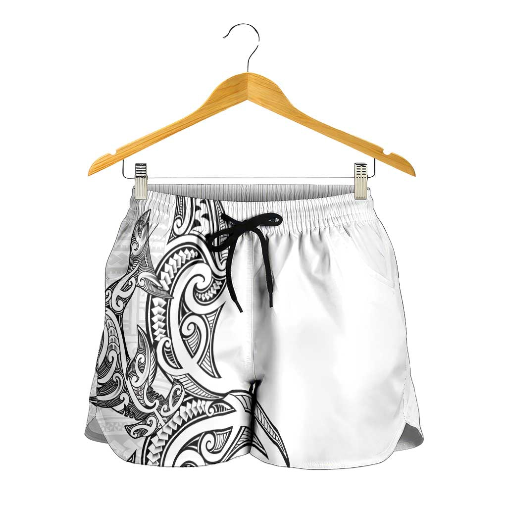 New Zealand Hammerhead Shark Shorts for Women Maori Haehae Mangopare White - Polynesian Pride