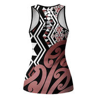 New Zealand Hollow Tank Top Aotearoa Kowhaiwhai Mix Taniko Art - Brown