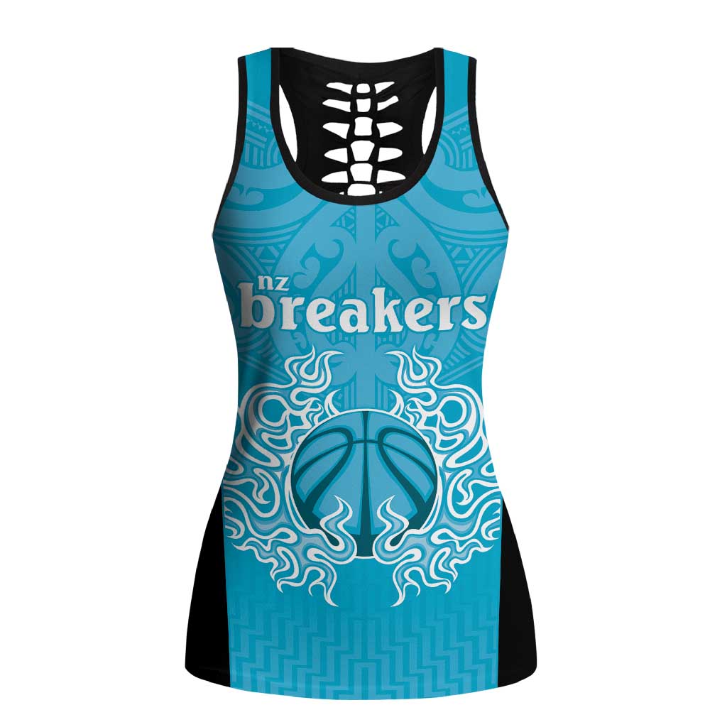 New Zealand Hollow Tank Top Fire Basketball Maori Tribal Sky Blue - Polynesian Pride