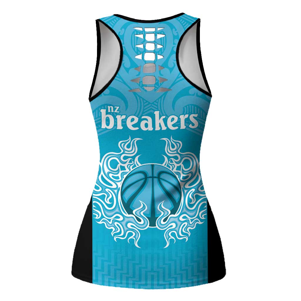 New Zealand Hollow Tank Top Fire Basketball Maori Tribal Sky Blue - Polynesian Pride