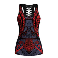 New Zealand Hollow Tank Top Maori Kiwiana Pattern Tukutuku Motif LT9 Female Red - Polynesian Pride