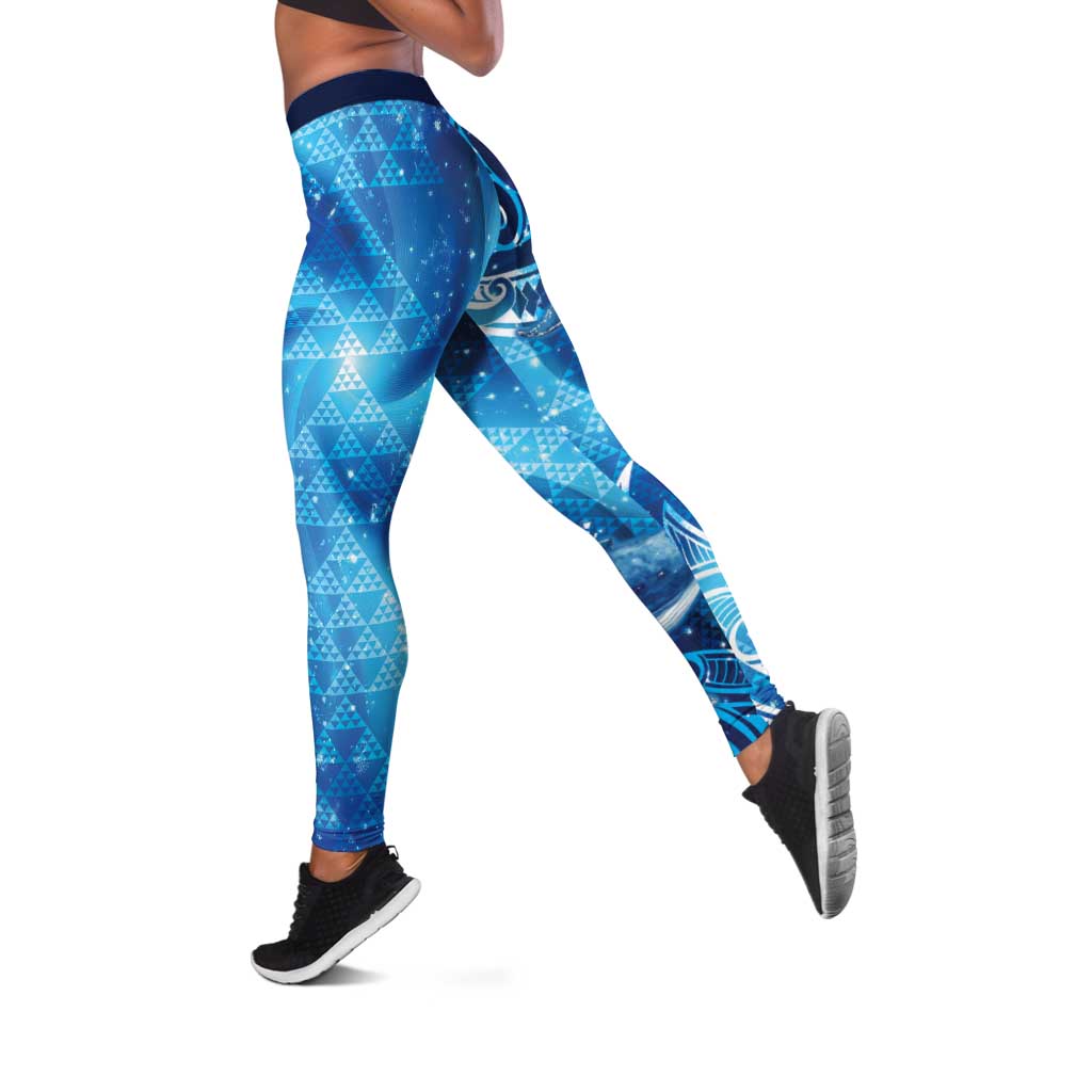 New Zealand Humpback Whale Matariki Leggings Maori New Year Taniko Niho Taniwha LT14 Blue - Polynesian Pride