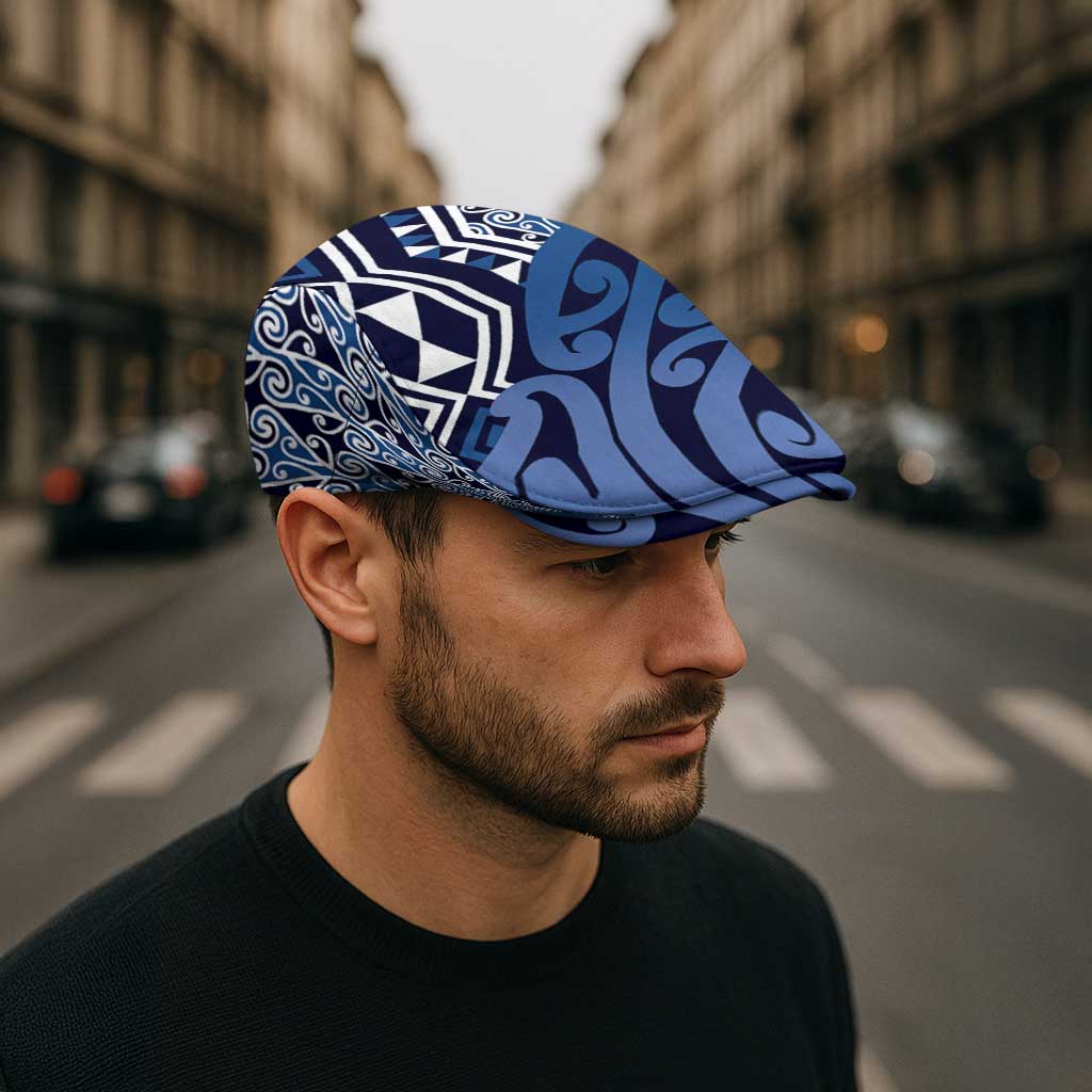 New Zealand Jeff Hat Aotearoa Kowhaiwhai Mix Taniko Art - Blue LT14 - Polynesian Pride