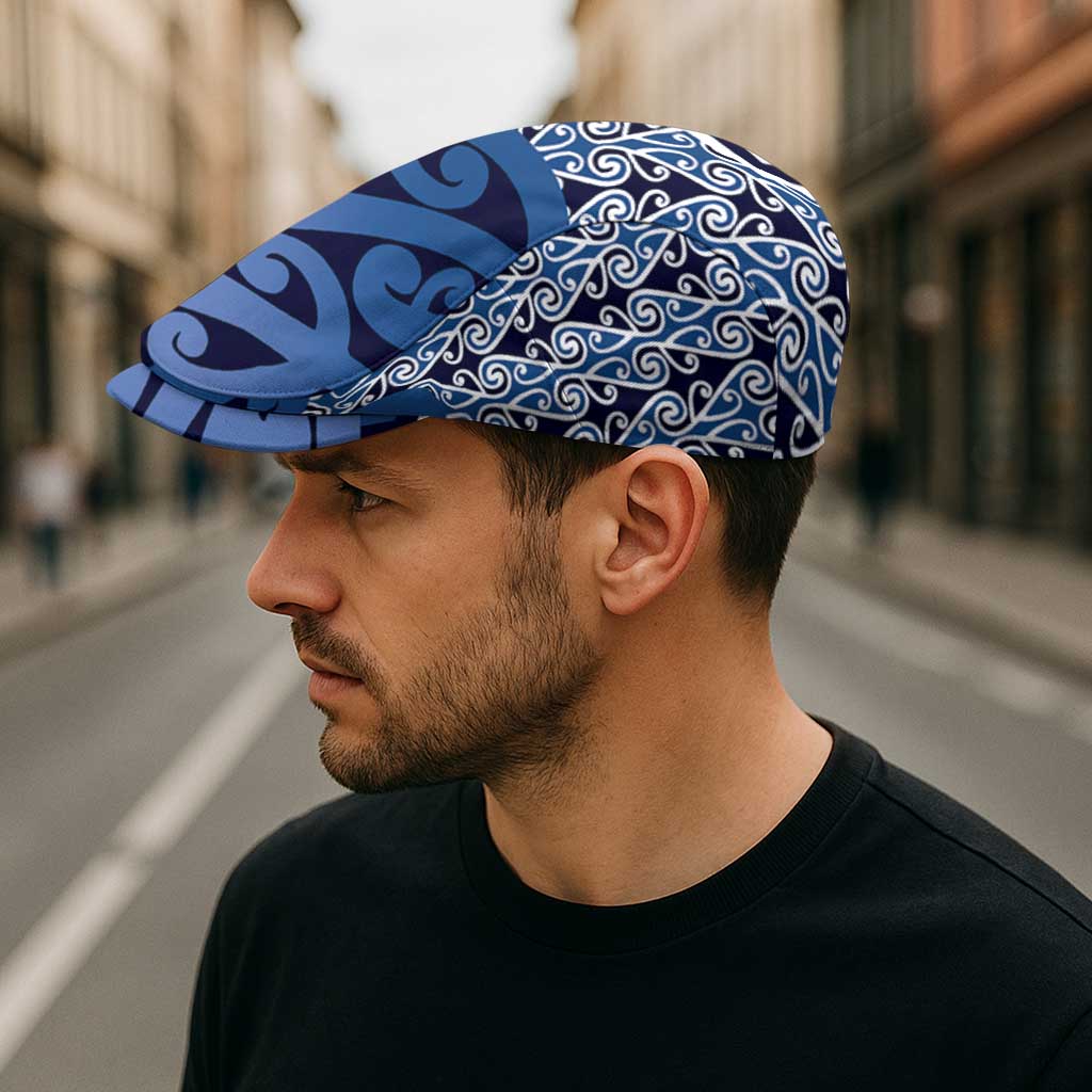New Zealand Jeff Hat Aotearoa Kowhaiwhai Mix Taniko Art - Blue LT14 - Polynesian Pride