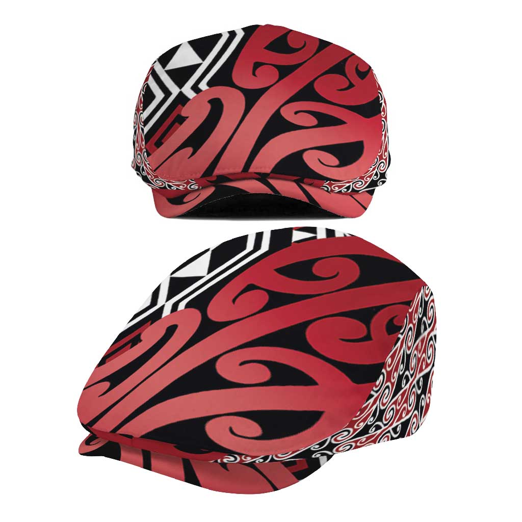 New Zealand Jeff Hat Aotearoa Kowhaiwhai Mix Taniko Art - Red