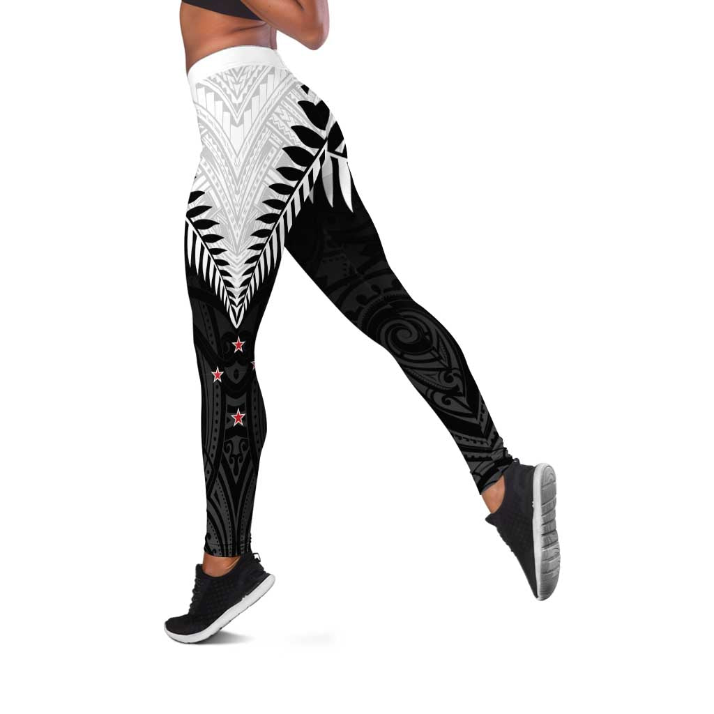 New Zealand Leggings Aotearoa Maori Kiwi Black Fern LT01 Black - Polynesian Pride