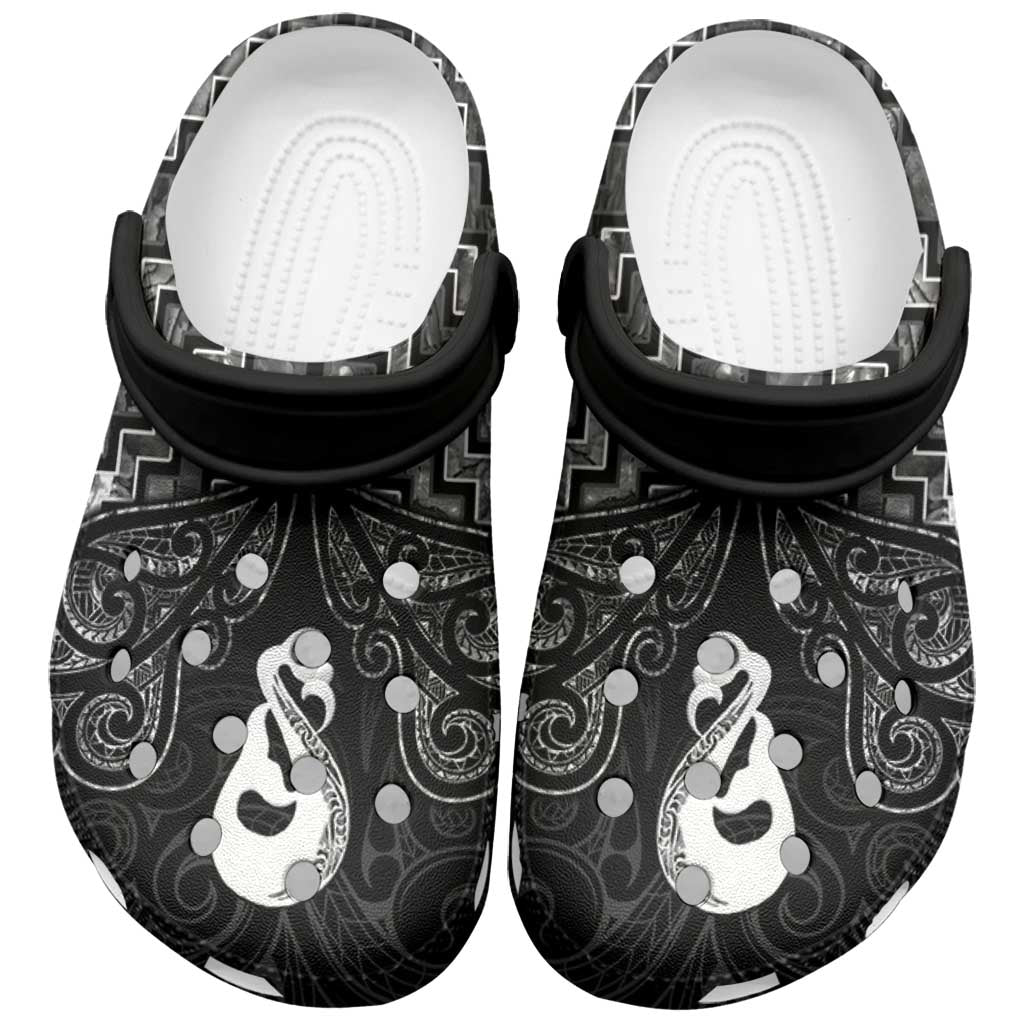 New Zealand Maori Clogs Shoes Poutama Manaia Black Paua Shell - Polynesian Pride