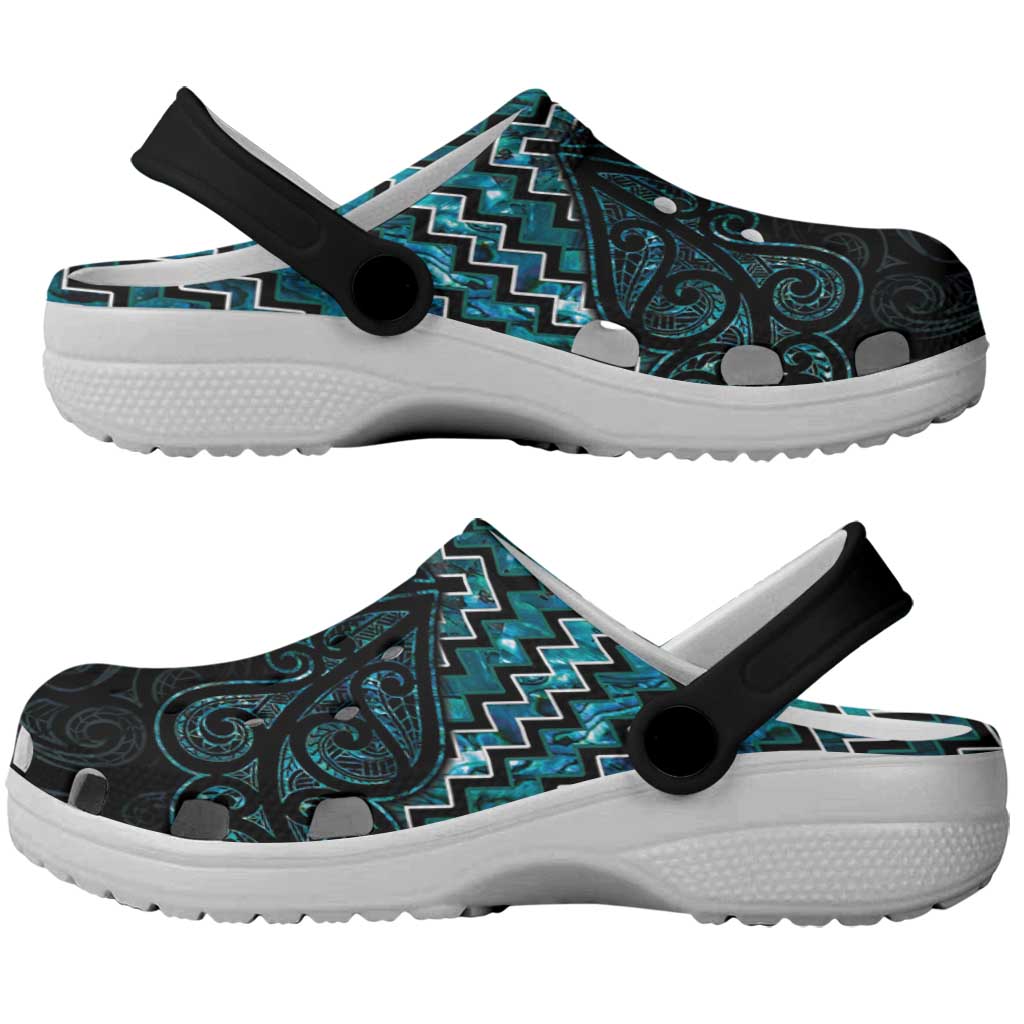 New Zealand Maori Clogs Shoes Poutama Manaia Turquoise Paua Shell - Polynesian Pride