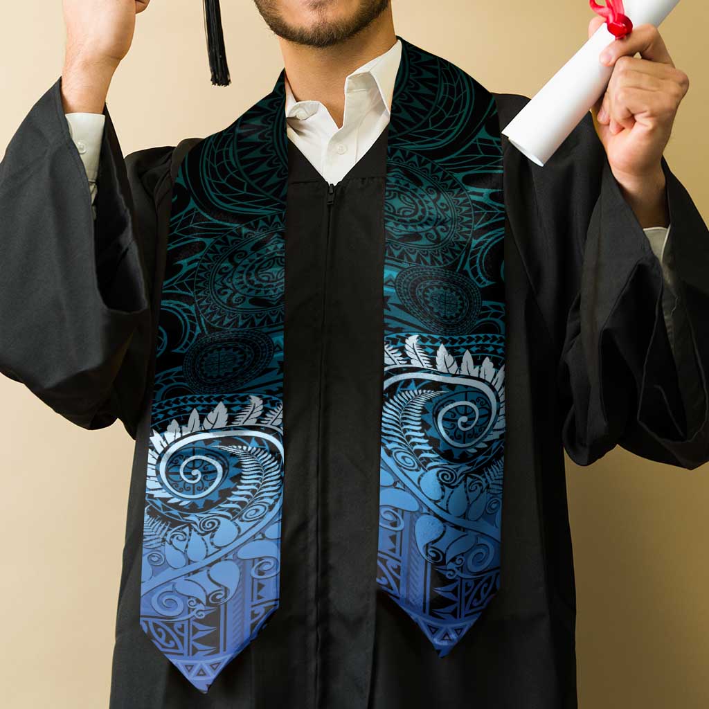 New Zealand Maori Koru Fern Graduation Stole Spiral Polynesian Style Aqua Gradient
