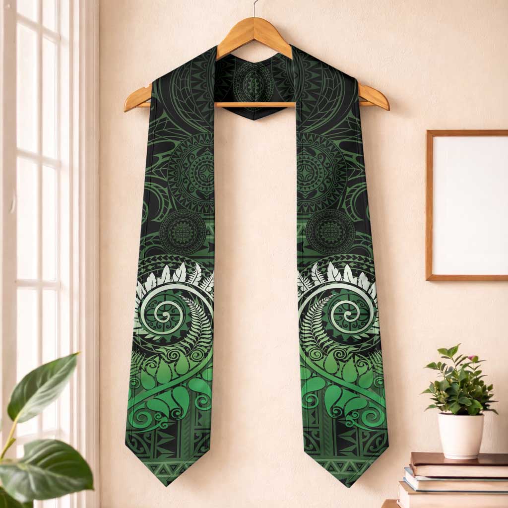 New Zealand Maori Koru Fern Graduation Stole Spiral Polynesian Style Green
