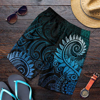 New Zealand Maori Koru Fern Shorts for Men Spiral Polynesian Style Aqua Gradient