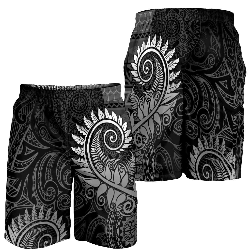 New Zealand Maori Koru Fern Shorts for Men Spiral Polynesian Style Gray