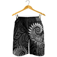 New Zealand Maori Koru Fern Shorts for Men Spiral Polynesian Style Gray