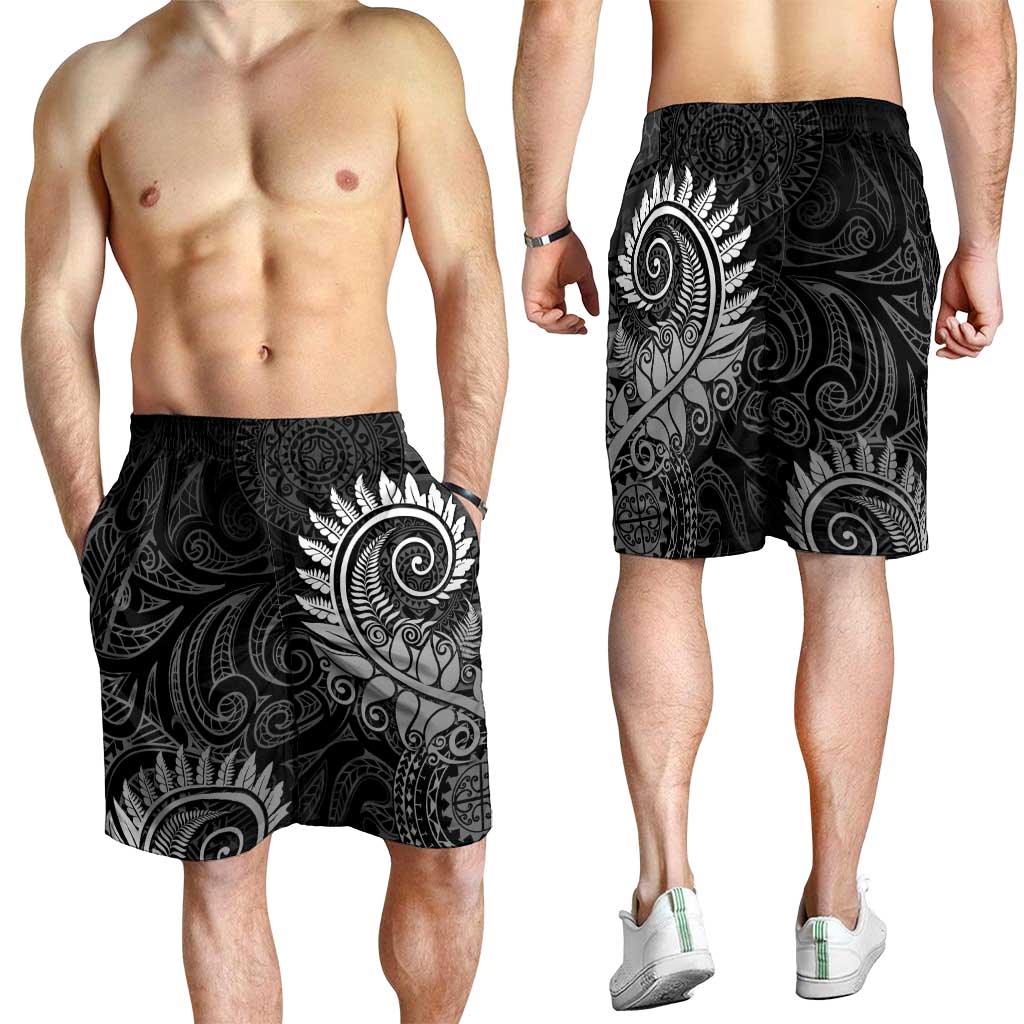New Zealand Maori Koru Fern Shorts for Men Spiral Polynesian Style Gray
