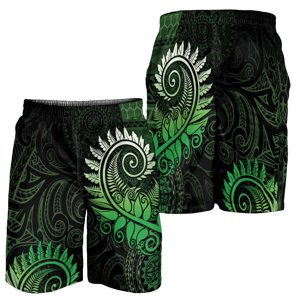 New Zealand Maori Koru Fern Shorts for Men Spiral Polynesian Style Green