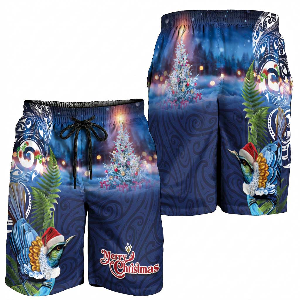 New Zealand Merry Christmas Shorts for Men Maori Tribal Pattern with Xmas Tui Bird LT03 - Polynesian Pride