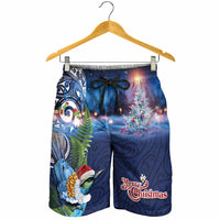 New Zealand Merry Christmas Shorts for Men Maori Tribal Pattern with Xmas Tui Bird LT03 - Polynesian Pride