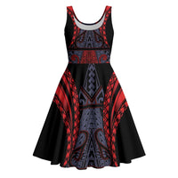 New Zealand Midi Dress Maori Kiwiana Pattern Tukutuku Motif LT9 Red - Polynesian Pride
