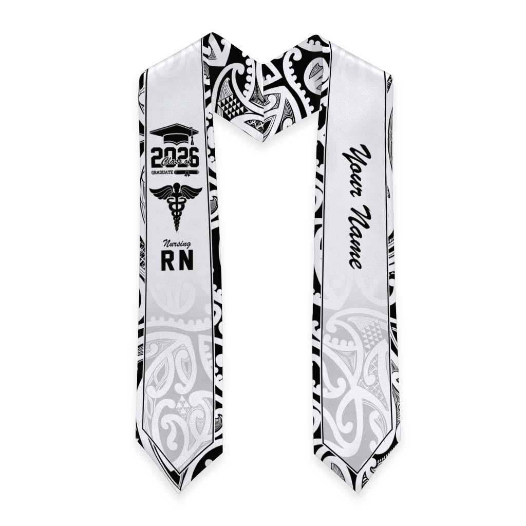 New Zealand Nurse RN 2026 Personalised Graduation Stole White Maori Pattern Cultural Pride