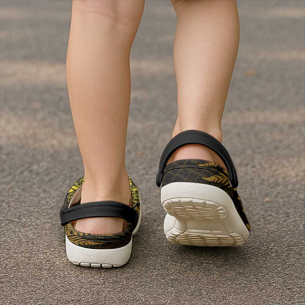 New Zealand Rugby All  Gold Clogs Shoes Silver Fern All Black Mix Ta Moko