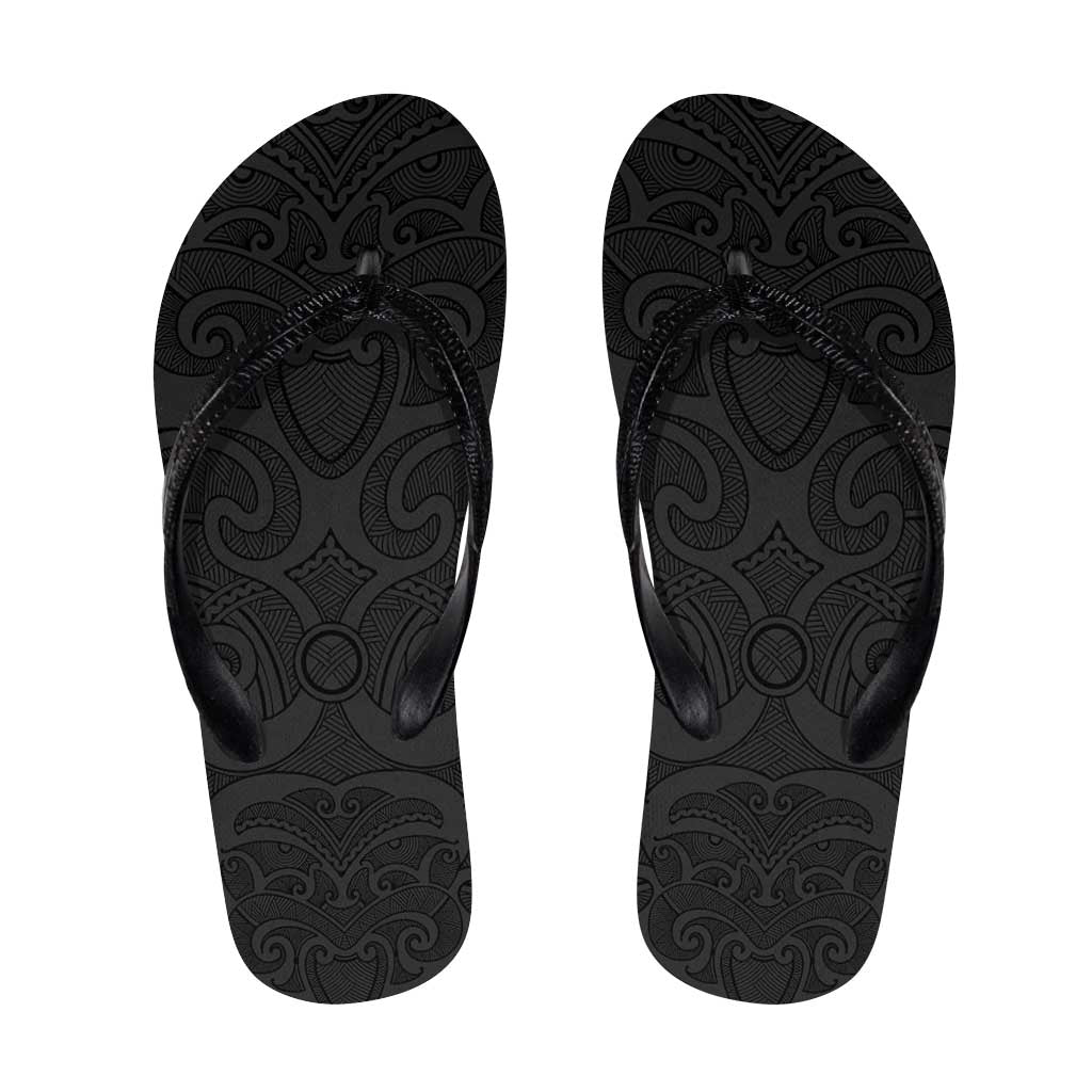 New Zealand Rugby Flip Flops All Black Fern Maori Tribal Pattern - Polynesian Pride