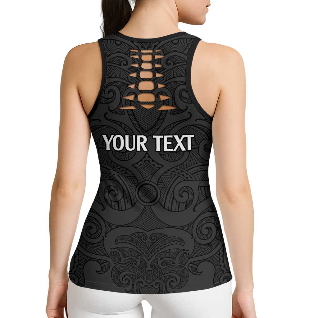 New Zealand Rugby Personalised Hollow Tank Top All Black Fern Maori Tribal Pattern - Polynesian Pride