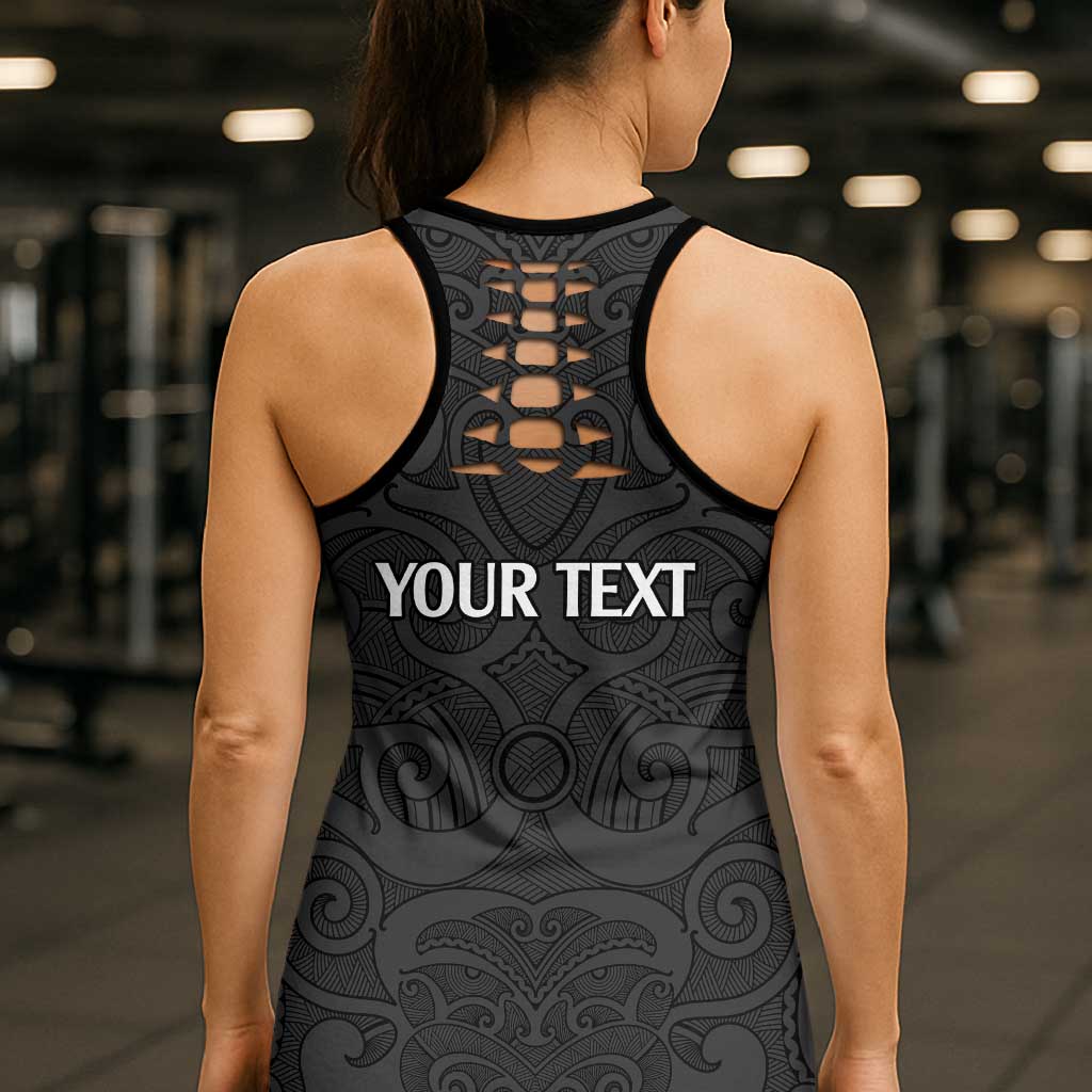 New Zealand Rugby Personalised Hollow Tank Top All Black Fern Maori Tribal Pattern - Polynesian Pride