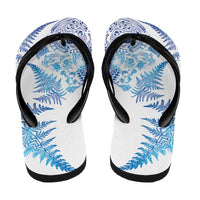 New Zealand Sea Animals Flip Flops with Maori Koru Tribal Tattoo and Silver Ferns Galaxy Style