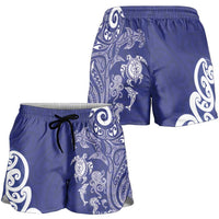 New Zealand Sea Animals with Maori Tribal Tattoo Shorts for Women Blue Color