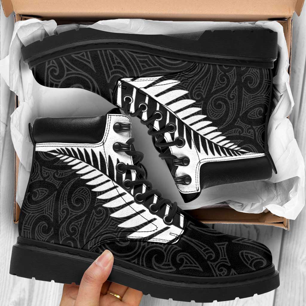 New Zealand Silver Fern Rugby All Season Boots All Black Go Champions Maori Pattern - Polynesian Pride