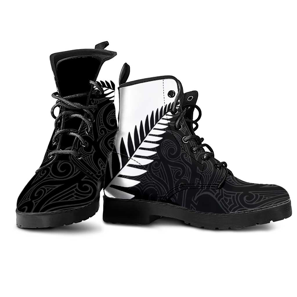 New Zealand Silver Fern Rugby Leather Boots All Black Go Champions Maori Pattern - Polynesian Pride