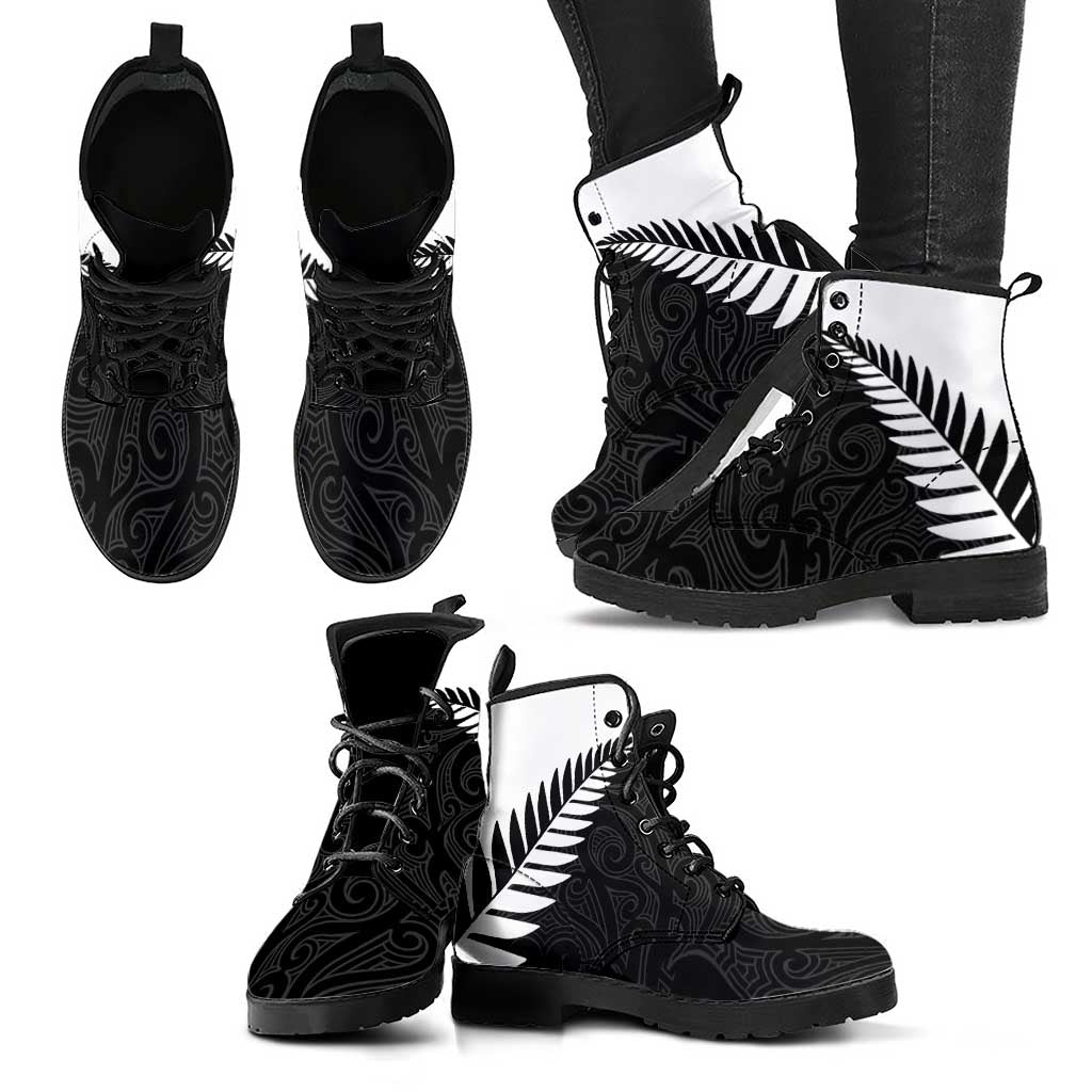 New Zealand Silver Fern Rugby Leather Boots All Black Go Champions Maori Pattern - Polynesian Pride