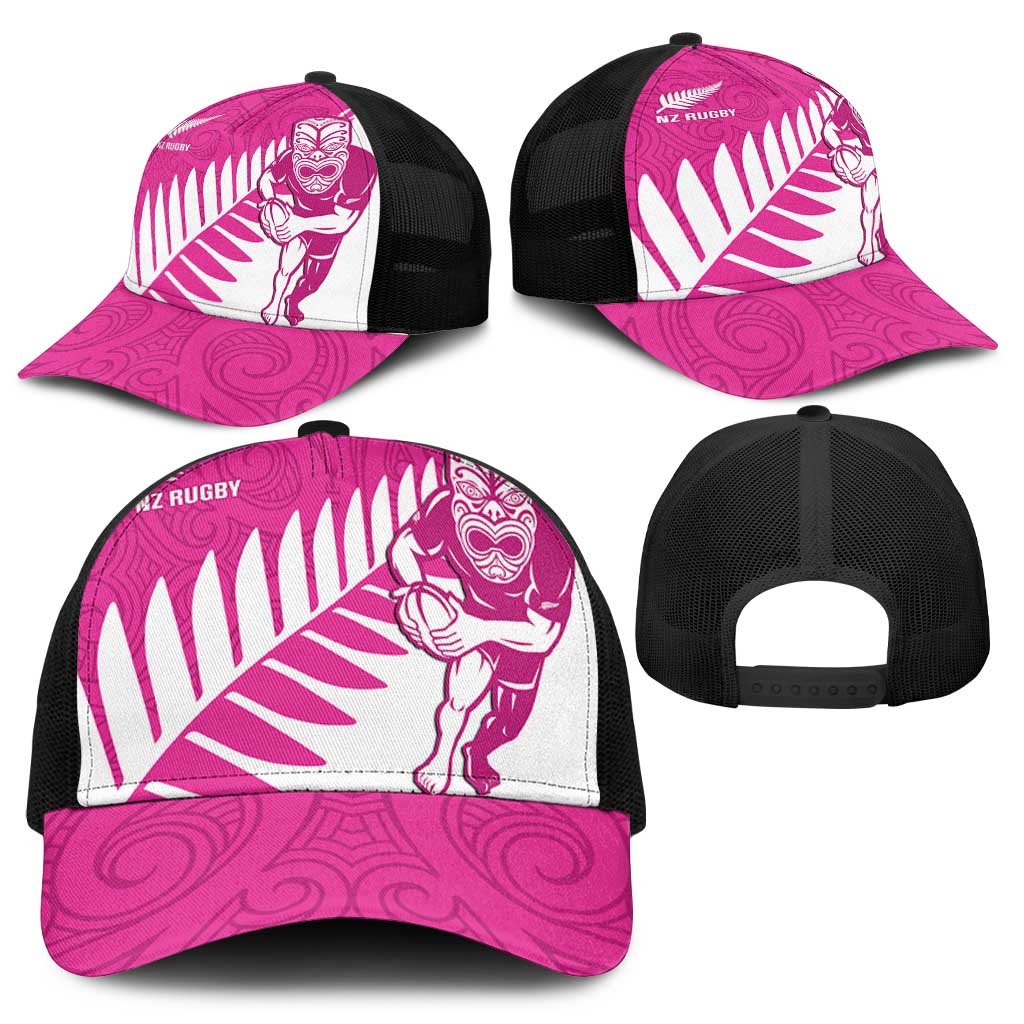 New Zealand Silver Fern Rugby Mesh Trucker Cap Go All Black Maori Pink Version - Polynesian Pride