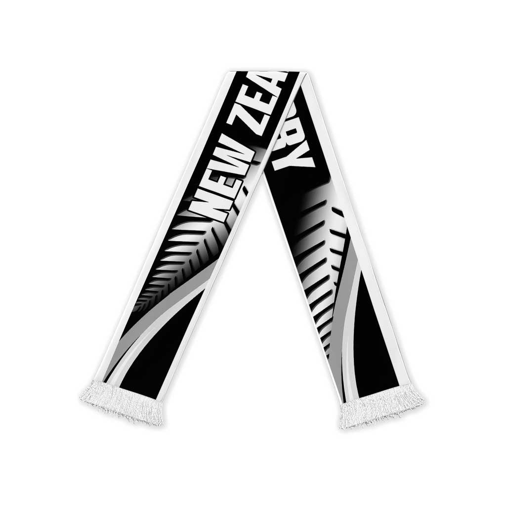 New Zealand Silver Fern Rugby Ruffneck Scarf Go All Black LT14 White Fringe One Size Black - Polynesian Pride