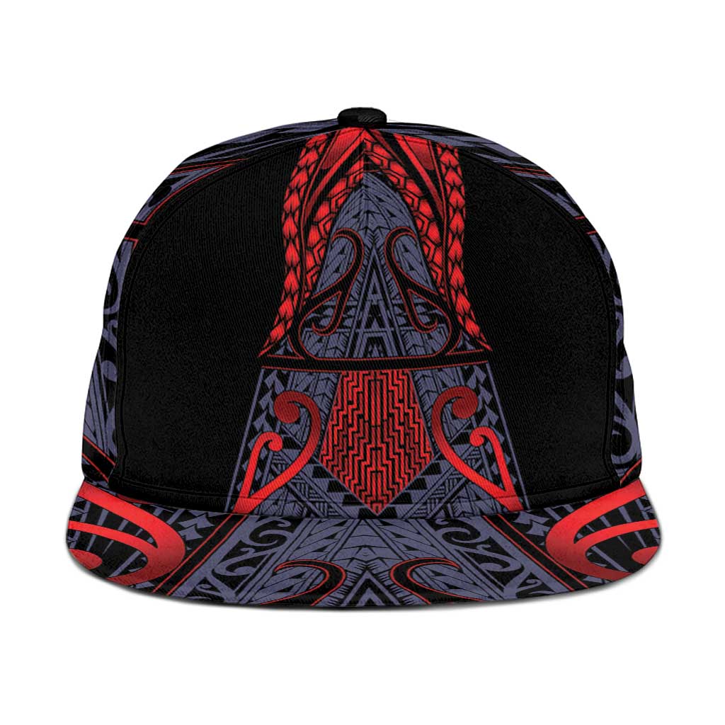 New Zealand Snapback Cap Maori Kiwiana Pattern Tukutuku Motif LT9 One Size Red - Polynesian Pride