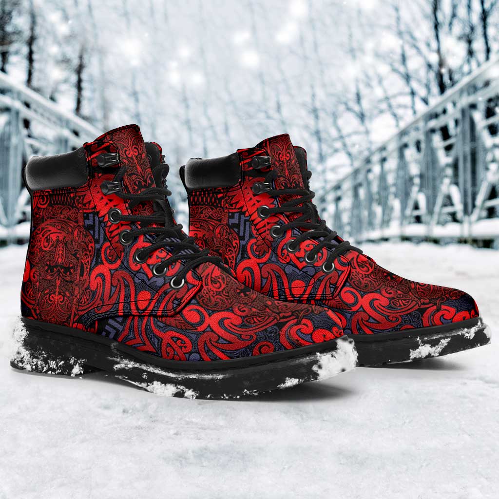 New Zealand Taiaha Maori All Season Boots Whero Minimalist Silver Fern Tukutuku Motif