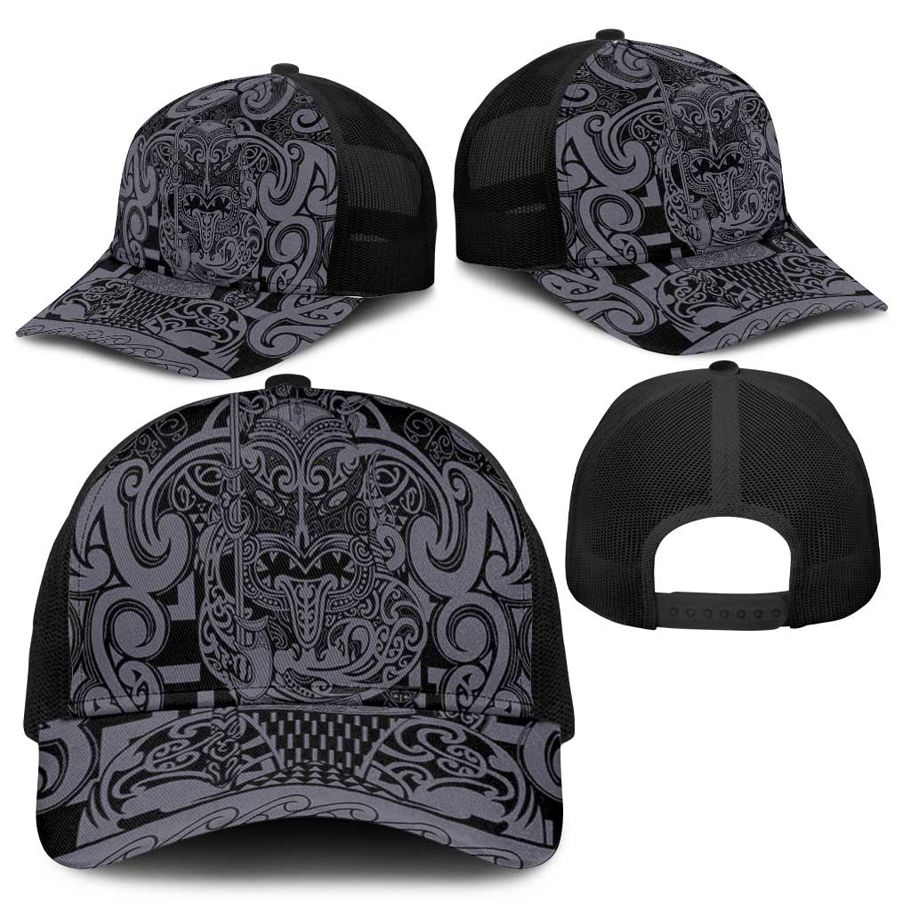 New Zealand Taiaha Maori Baseball Net Cap Minimalist Silver Fern All Black - Polynesian Pride