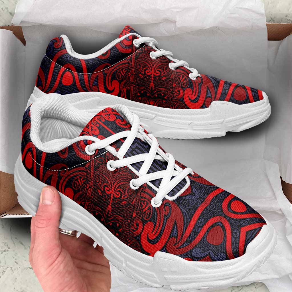 New Zealand Taiaha Maori Chunky Sneakers Whero Minimalist Silver Fern Tukutuku Motif