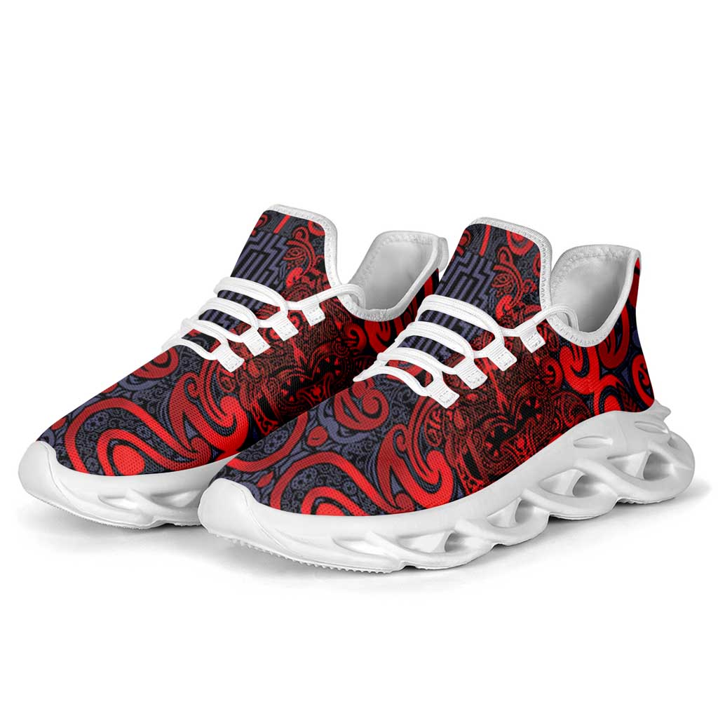 New Zealand Taiaha Maori Clunky Sneakers Whero Minimalist Silver Fern Tukutuku Motif