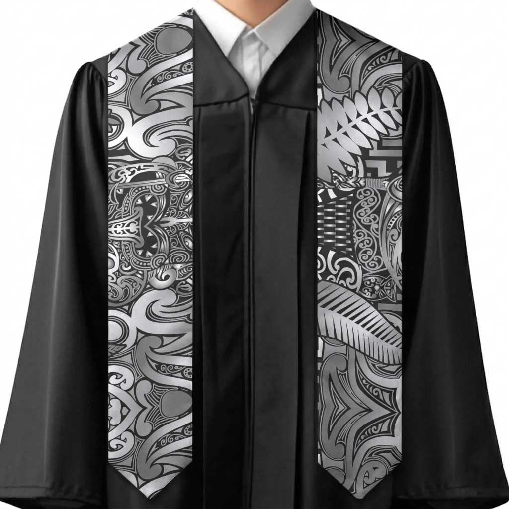 New Zealand Taiaha Maori Graduation Stole Kiwikiwi Minimalist Silver Fern Tukutuku Motif